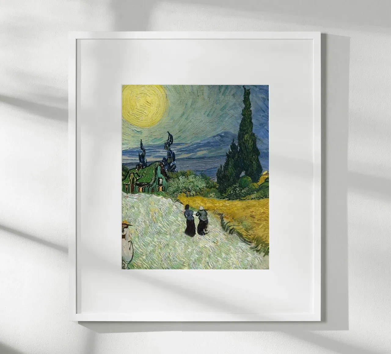 golden wheat fields with tall fir trees poster with plastic frame by Piper Shop Oke