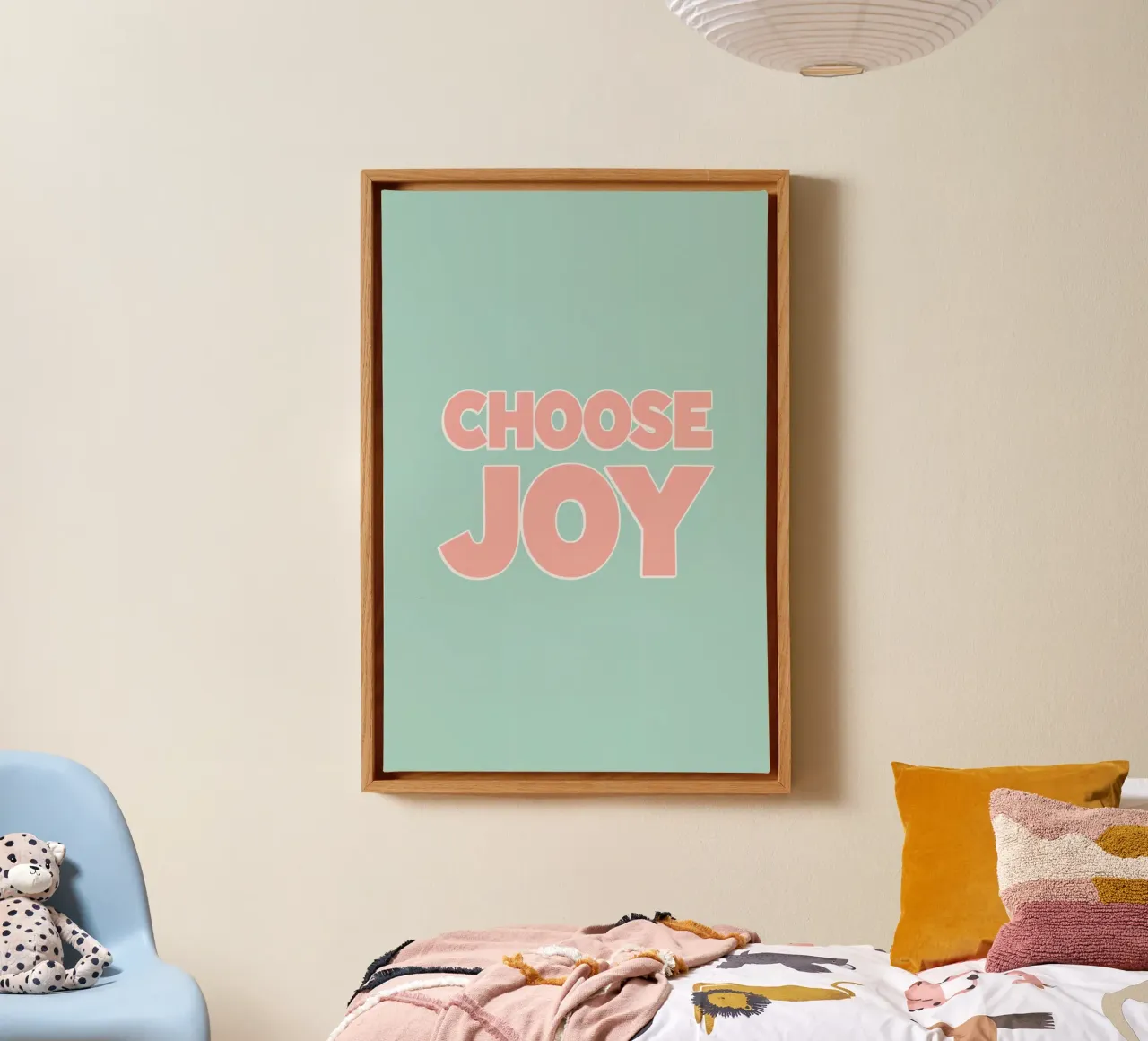 CHOOSE JOY on Green Background canvas with Floater frame by DesignDoodle