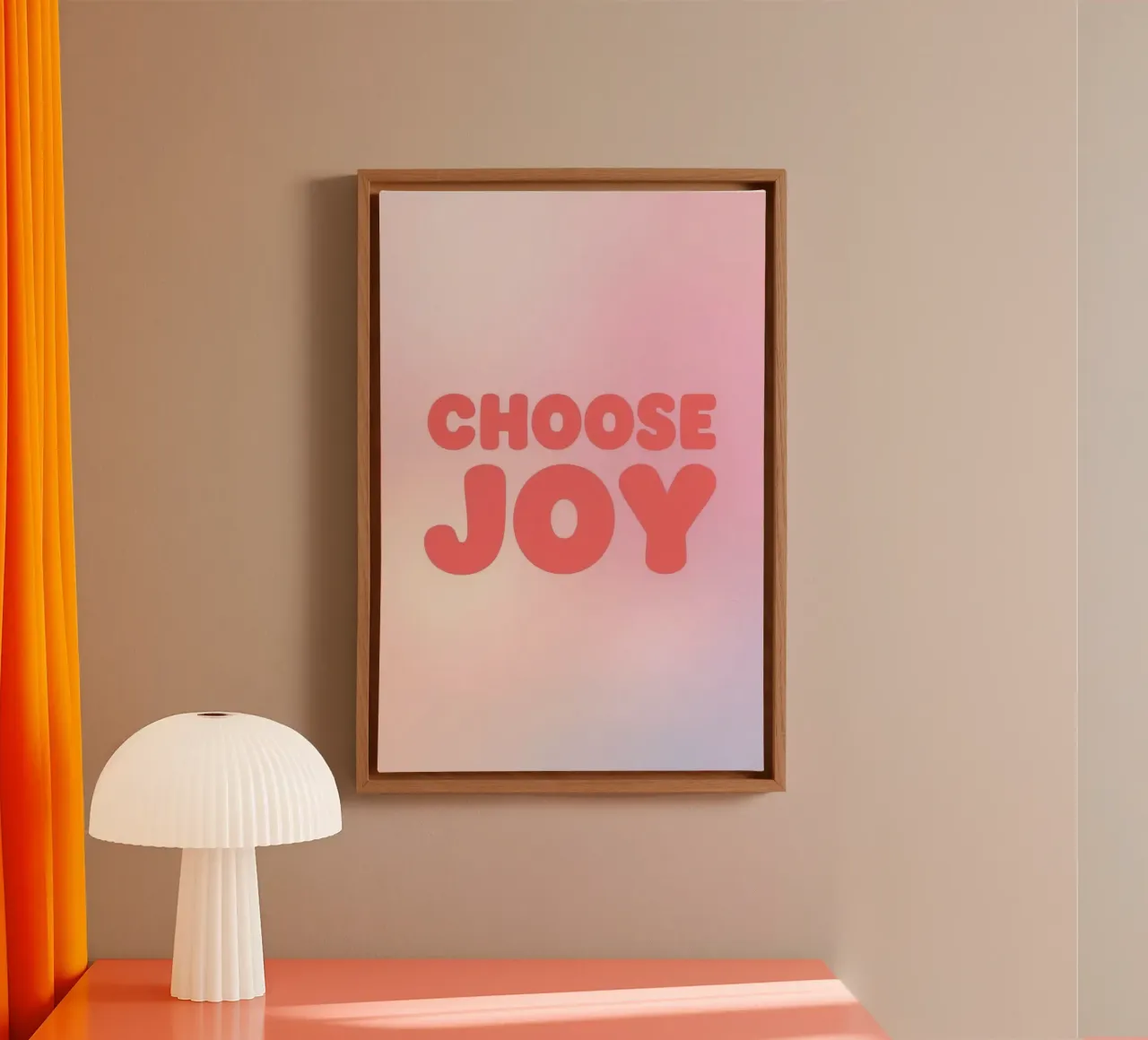 Kies Joy Tekst op Pastel Kleurverloop Achtergrond canvas met Baklijst van DesignDoodle