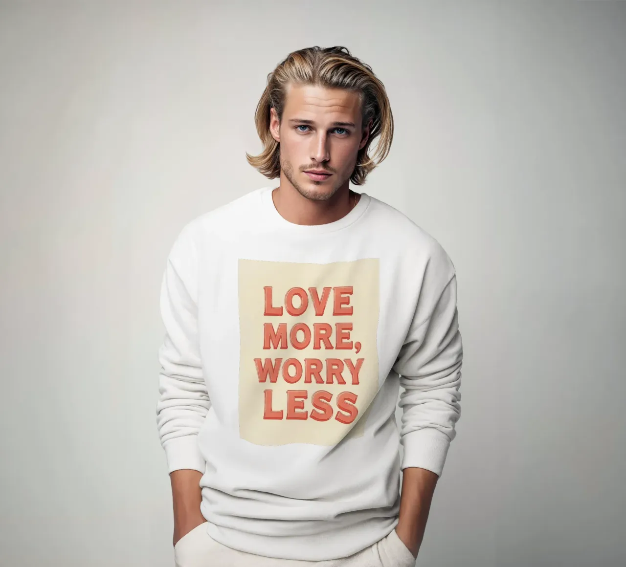 Love More Worry Less Tekstgrafiek sweatshirt van DesignDoodle