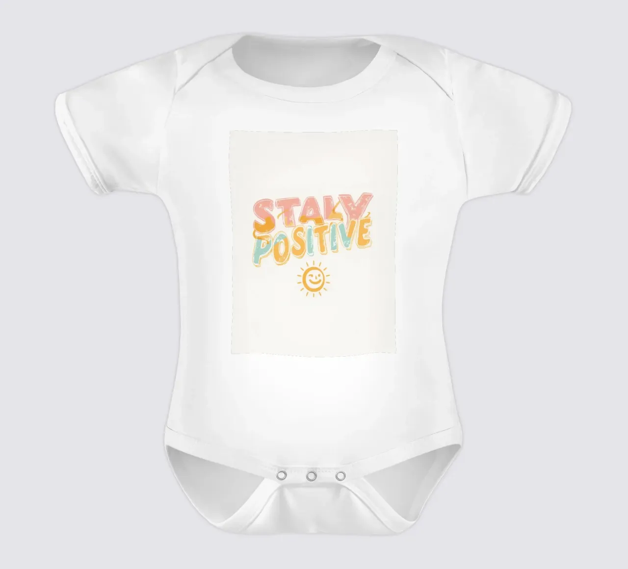 Positiv bleiben Text mit Grafik Kurzarm Babybody von DesignDoodle