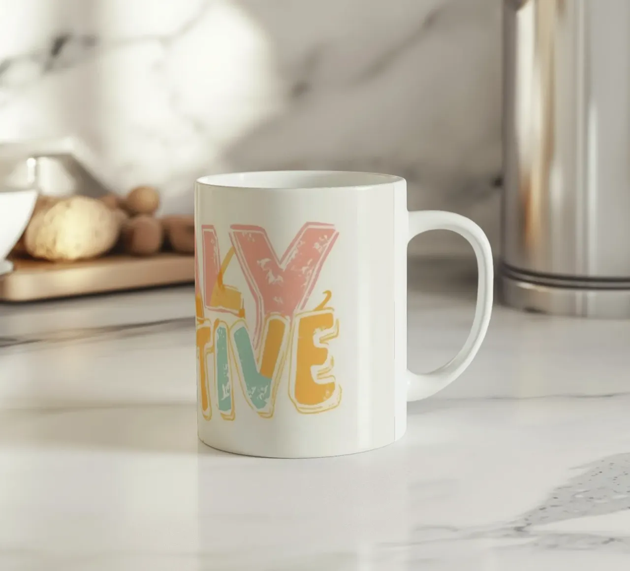 Blijf positief Tekst met afbeelding keramische mok van DesignDoodle
