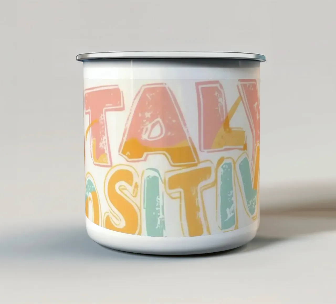 Blijf positief Tekst met afbeelding emaille mok van DesignDoodle