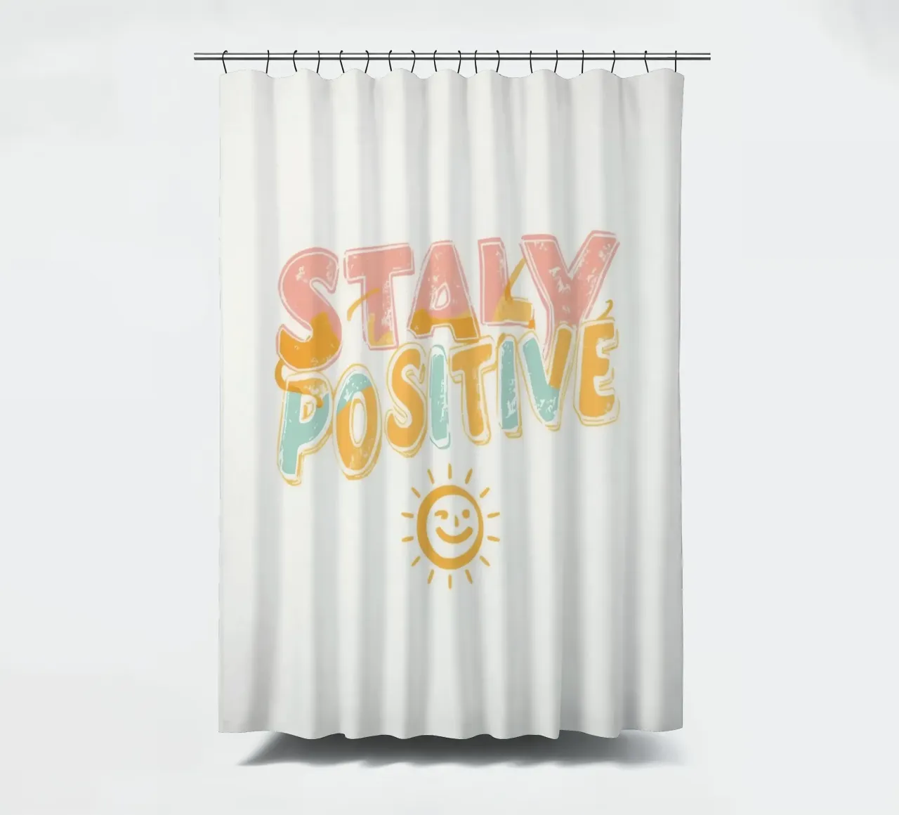 Positiv bleiben Text mit Grafik Duschvorhang von DesignDoodle