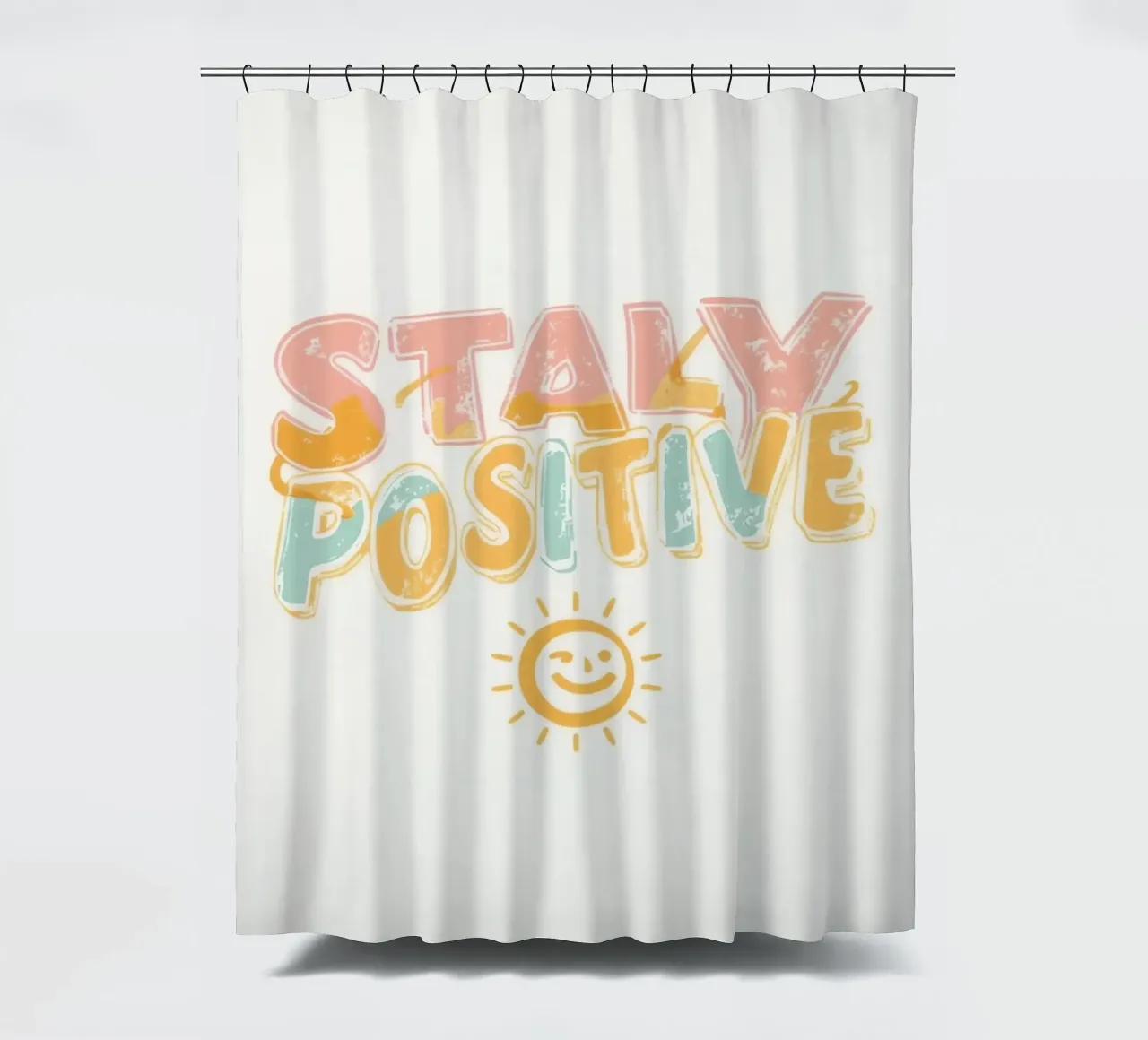 Positiv bleiben Text mit Grafik Duschvorhang von DesignDoodle