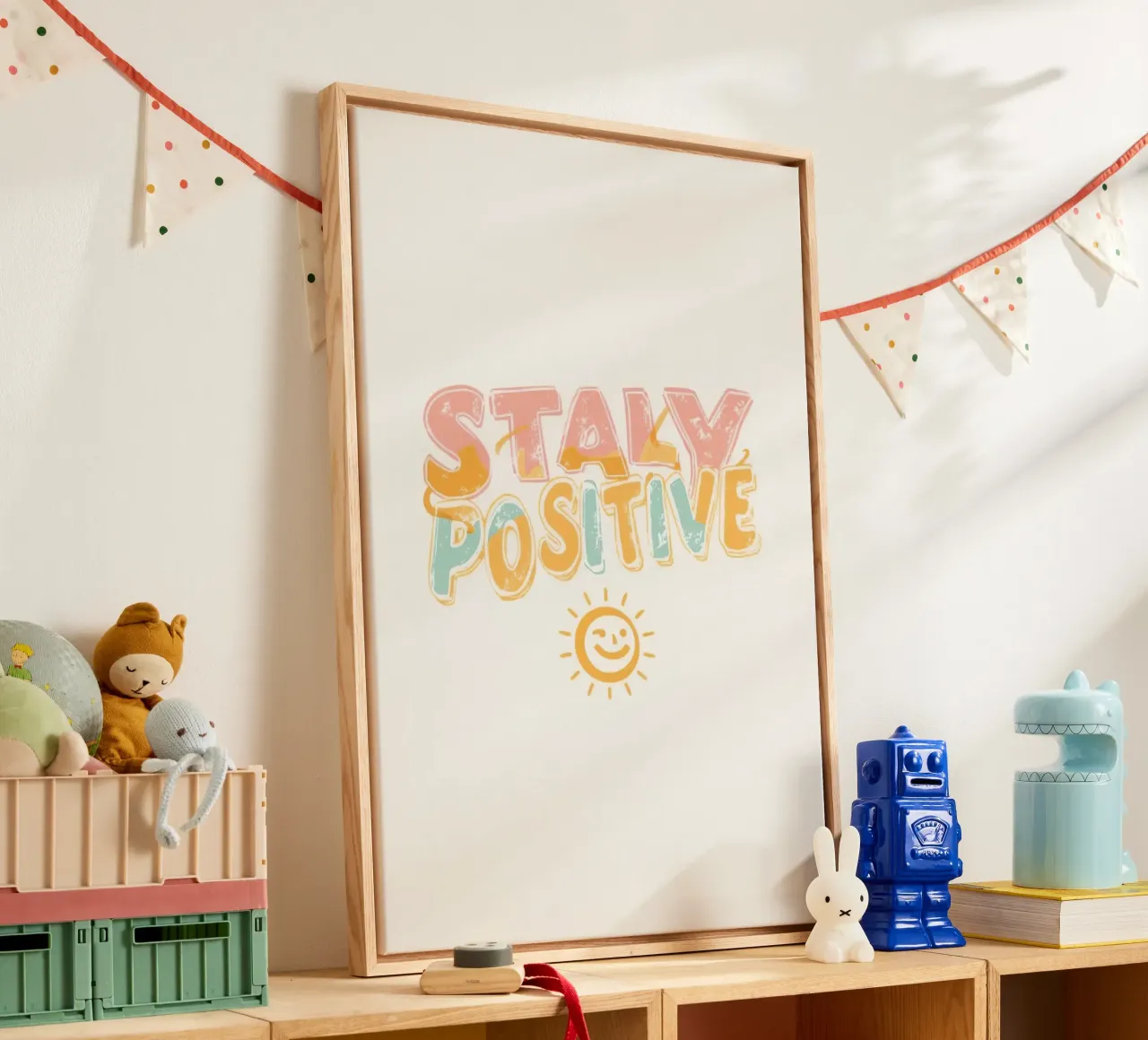 Blijf positief Tekst met afbeelding canvas met Baklijst van DesignDoodle
