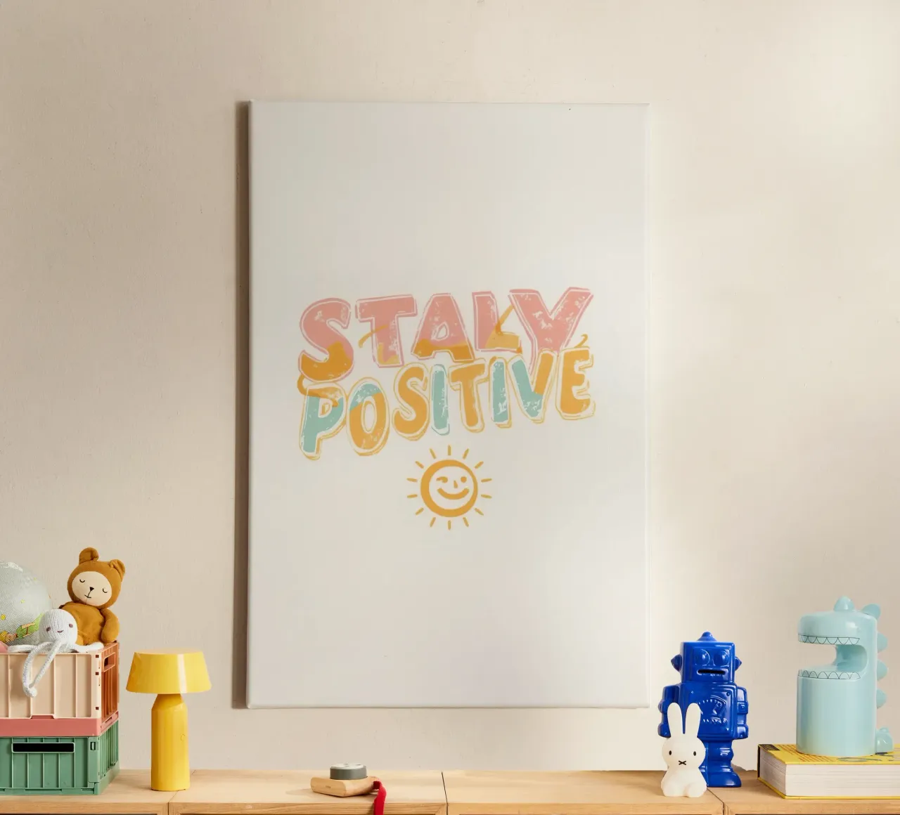 Blijf positief Tekst met afbeelding canvas met Baklijst van DesignDoodle