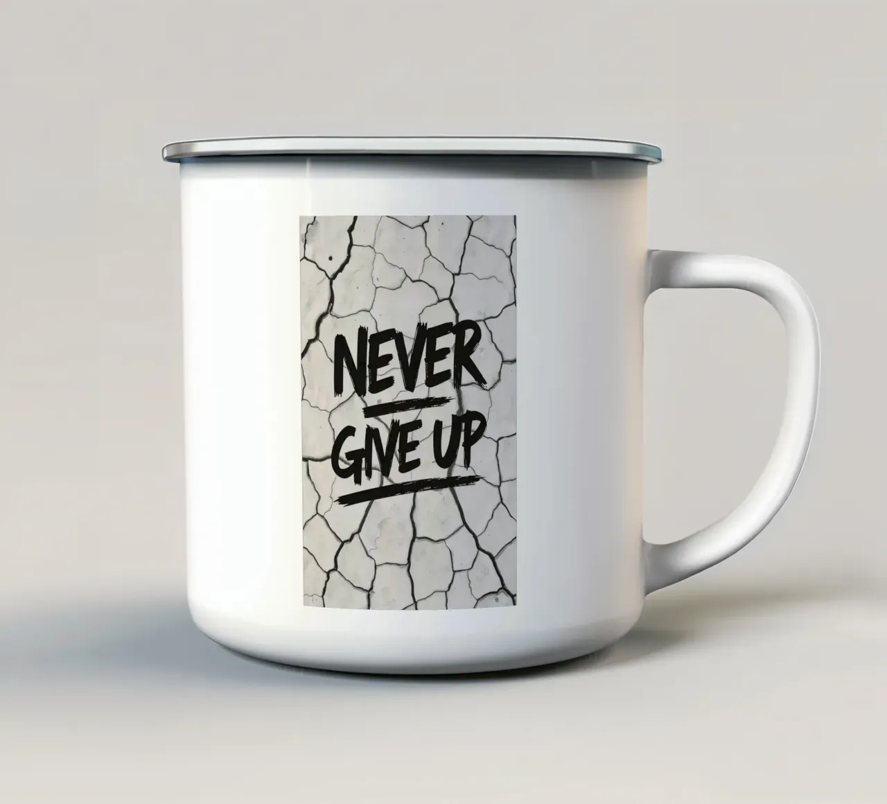 Geef nooit op op gebarsten aarde achtergrond emaille mok van DesignDoodle