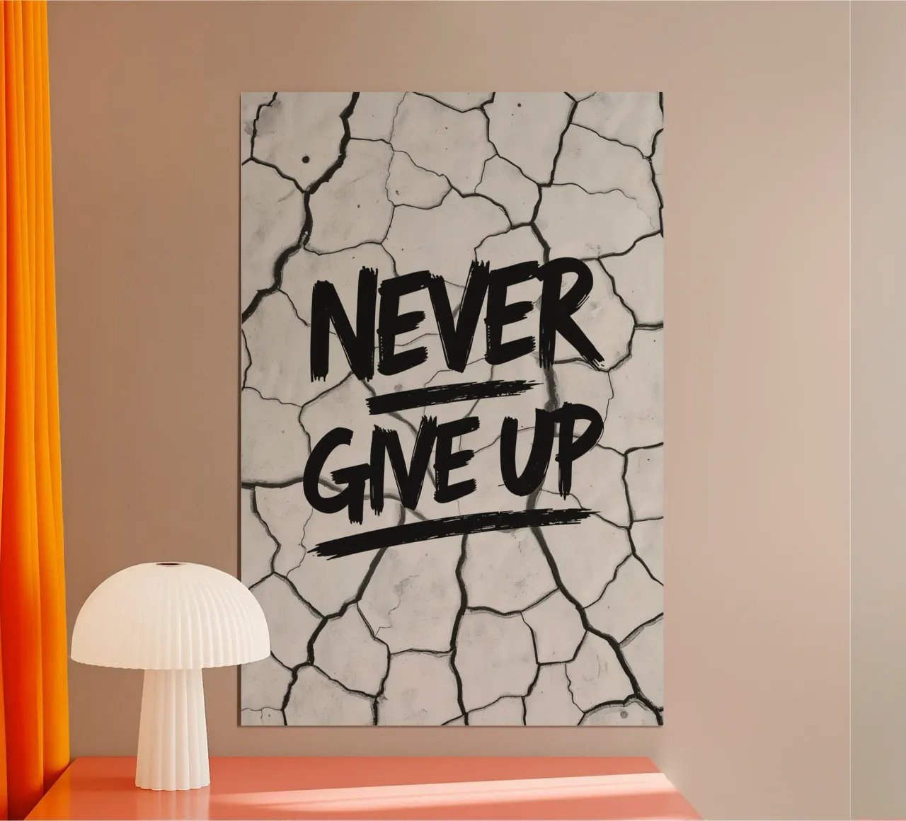 Geef nooit op op gebarsten aarde achtergrond poster met aluminium frame van DesignDoodle