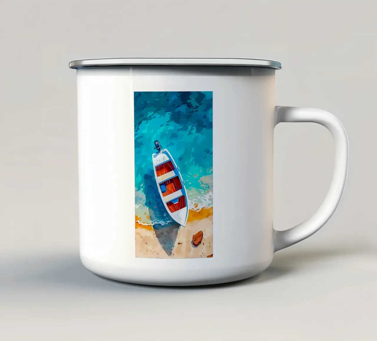 boat on the coast tazza in smalto da kichin