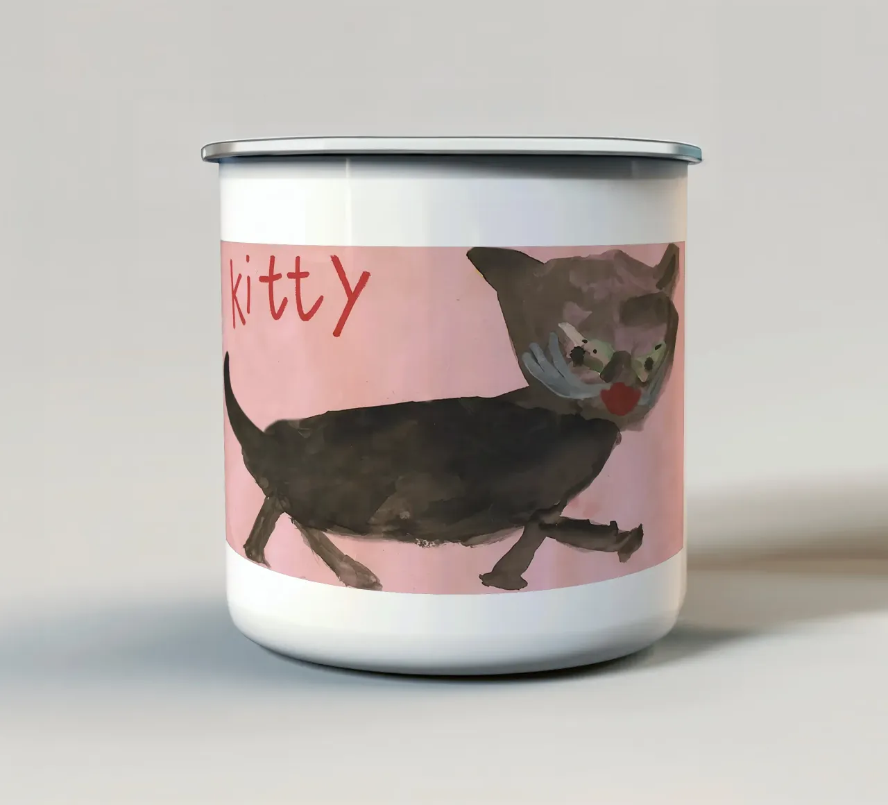 KITTY - KITTYCAT - CAT - Child´s Drawing tazza in smalto da Vintage Van Gogh