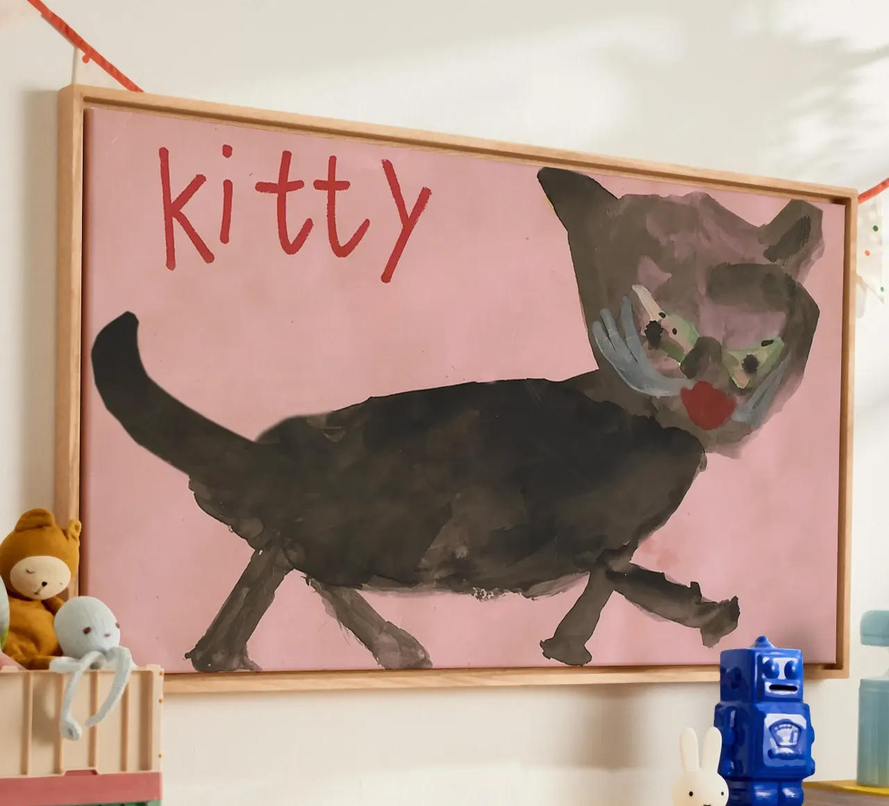 KITTY - KITTYCAT - CAT - Child´s Drawing tela con Cornice a cassetta da Vintage Van Gogh