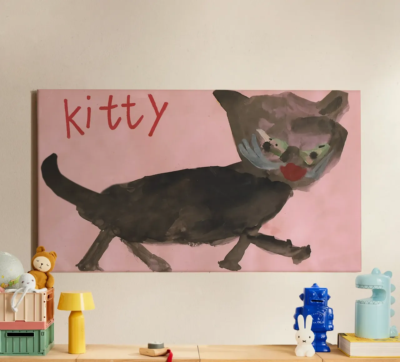 KITTY - KITTYCAT - CAT - Child´s Drawing tela con Cornice a cassetta da Vintage Van Gogh