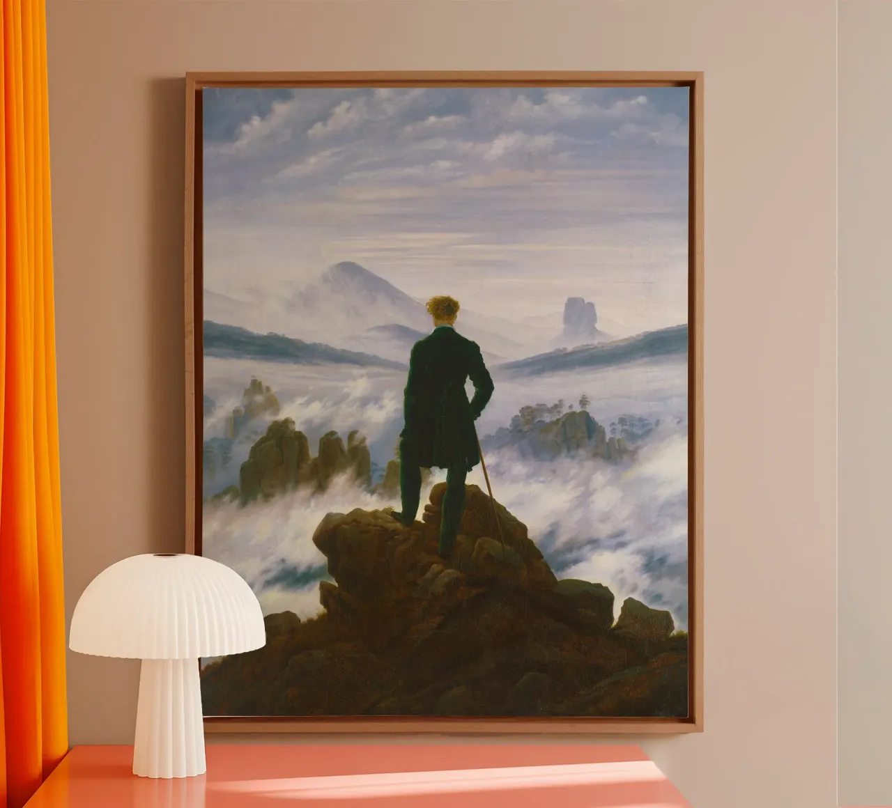 Zwerver boven de zee van mist (1818) Caspar David Friedrich canvas met Baklijst van Classic Art Prints