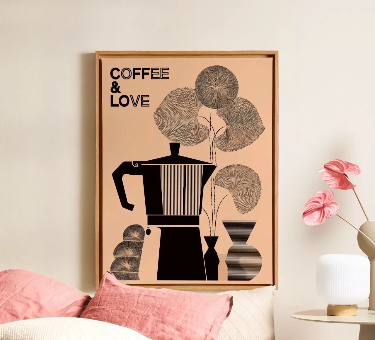 Coffee & Love Geometric Minimal Poster artistic frame design canvas with Floater frame by Kaji