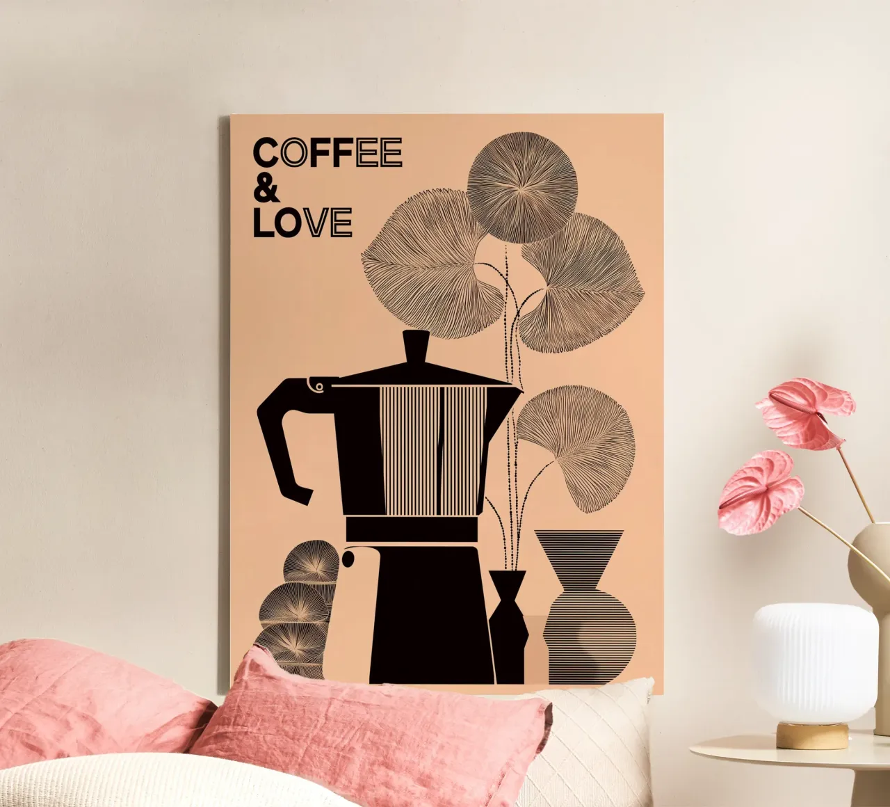 Coffee & Love Geometric Minimal Poster artistic frame design canvas with Floater frame by Kaji