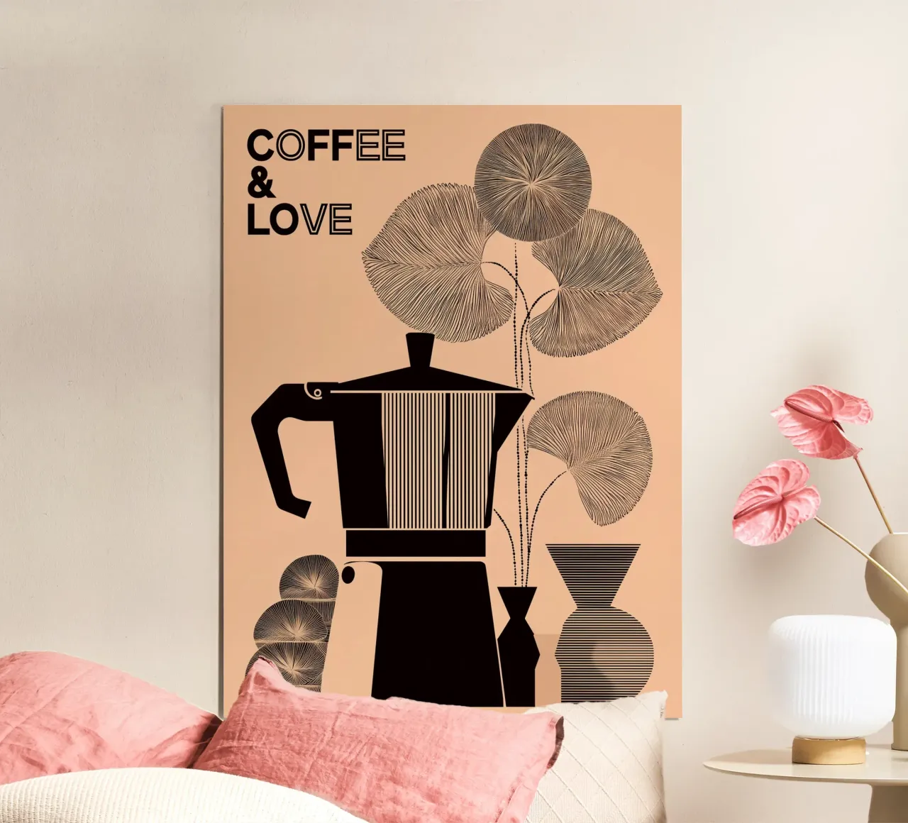 Coffee & Love Geometric Minimal Poster artistic frame design poster with aluminum frame by Kaji