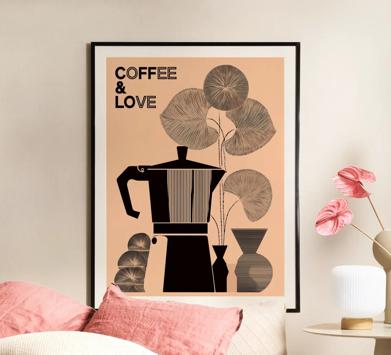 Coffee & Love Geometric Minimal Poster artistic frame design poster with aluminum frame by Kaji