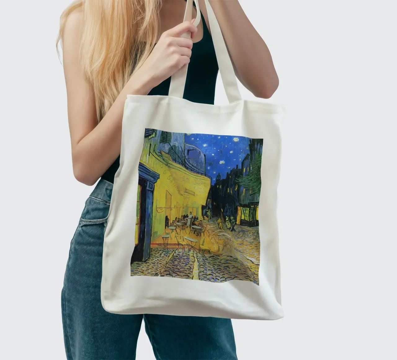 Terrazza del caffè di notte di Vincent van Gogh. borsa in juta da Chérie Prints