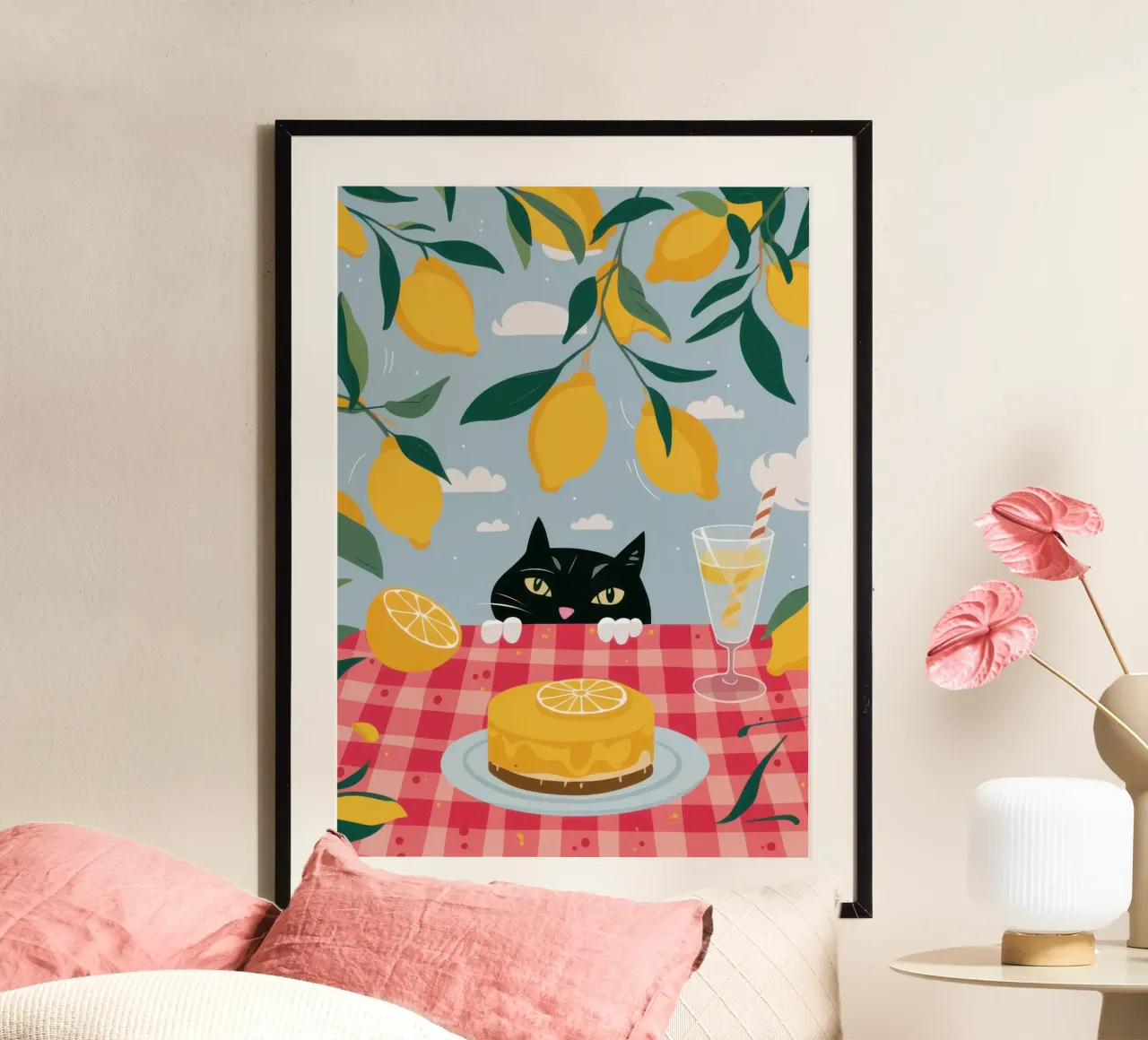 Gatto da cucina Caper poster con telaio in legno da Autumn Season