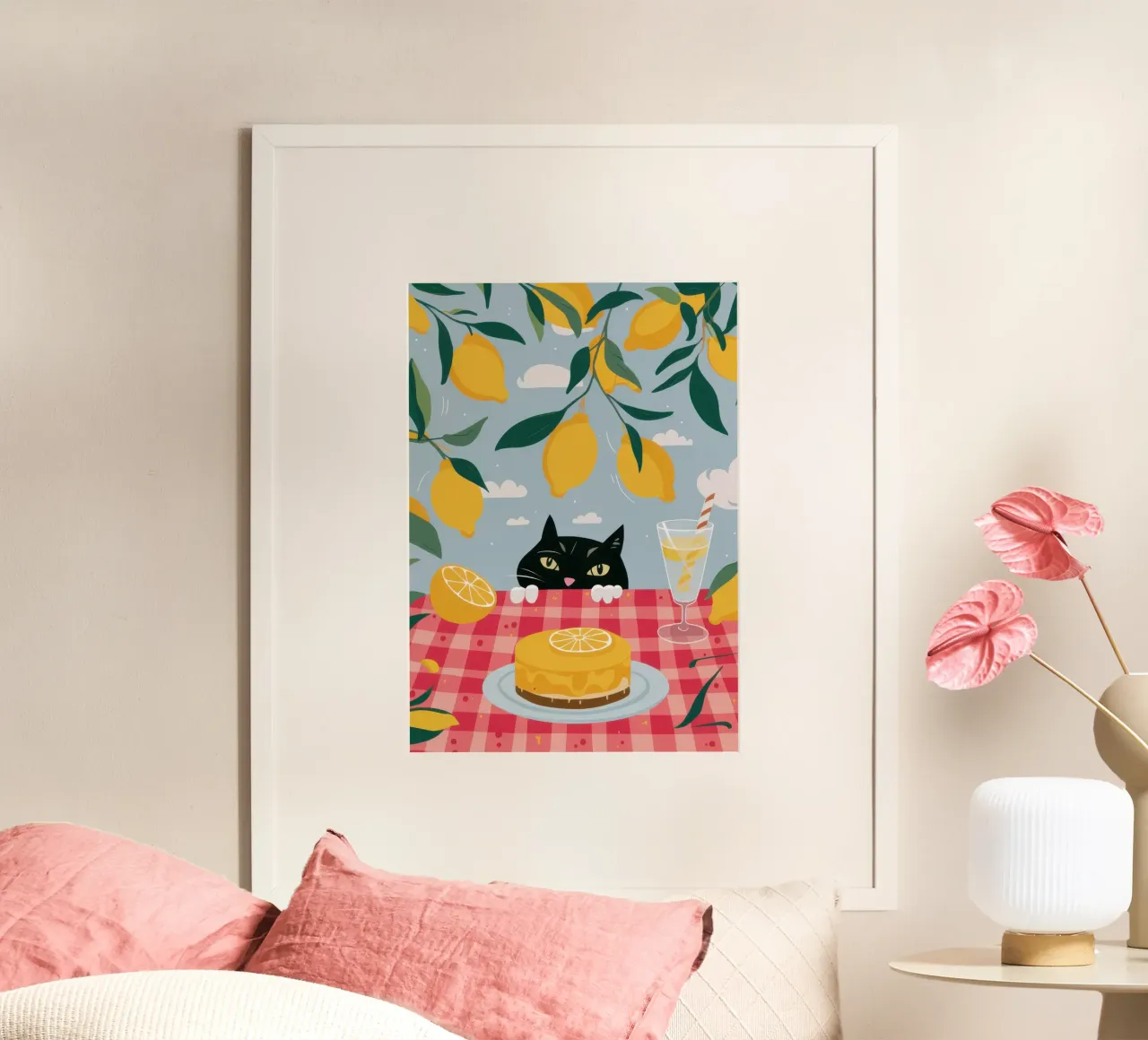 Gatto da cucina Caper poster con telaio in legno da Autumn Season