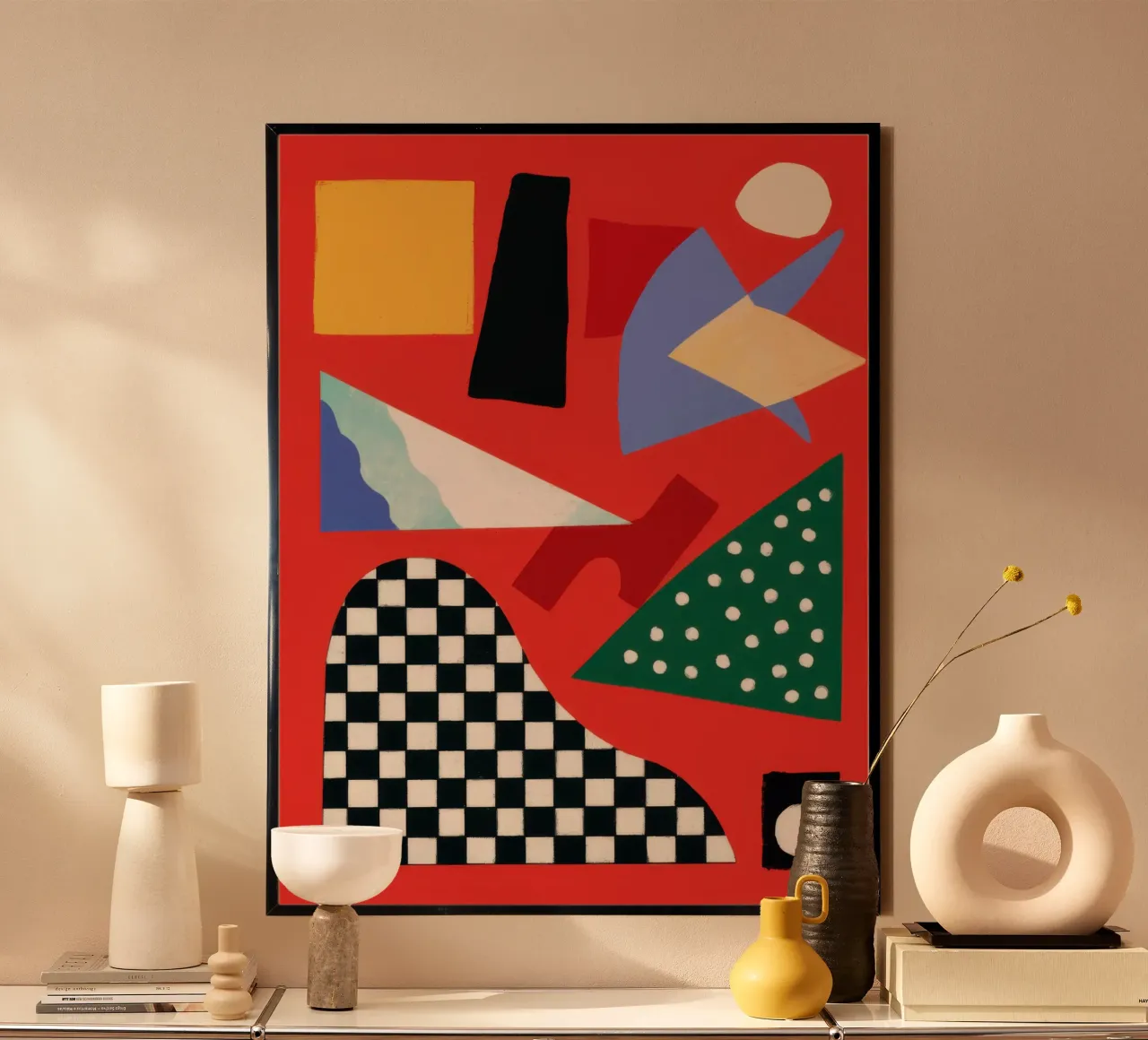 Gioco geometrico a scacchi poster con telaio in legno da Bruce Juice
