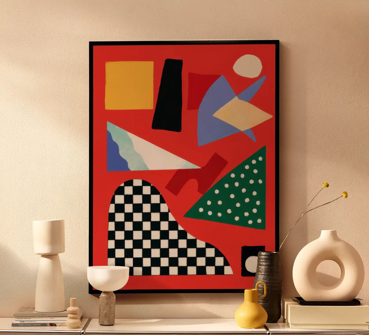 Gioco geometrico a scacchi poster con telaio in legno da Bruce Juice