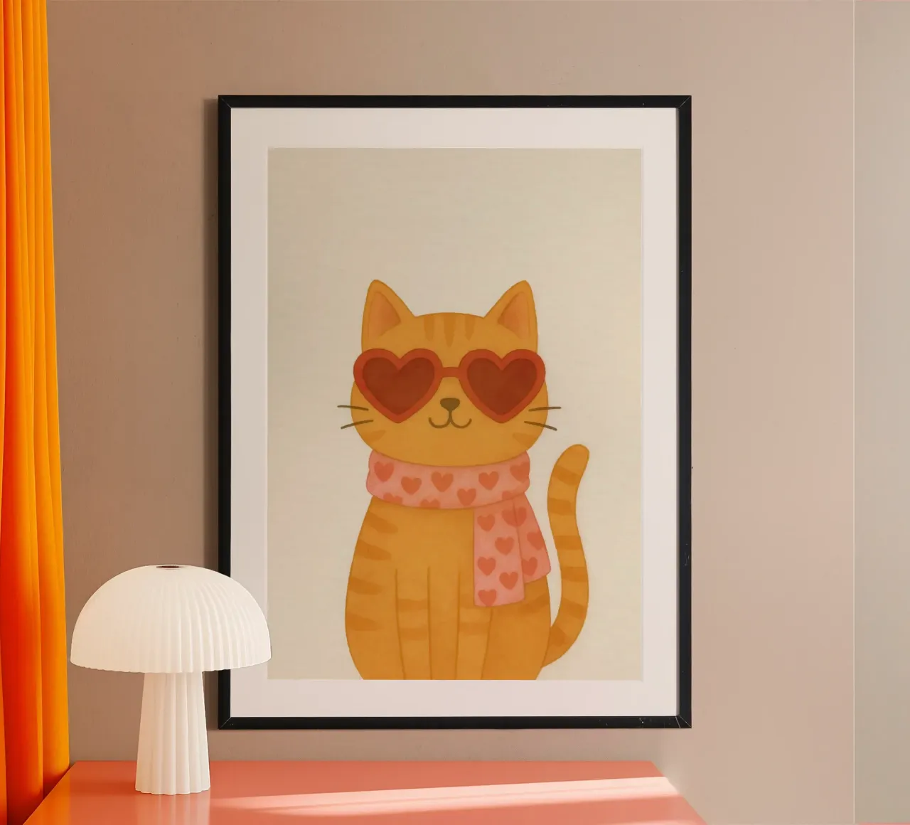 Cute Cat with Heart Sunglasses poster con telaio in plastica da Attaboy Dsgn