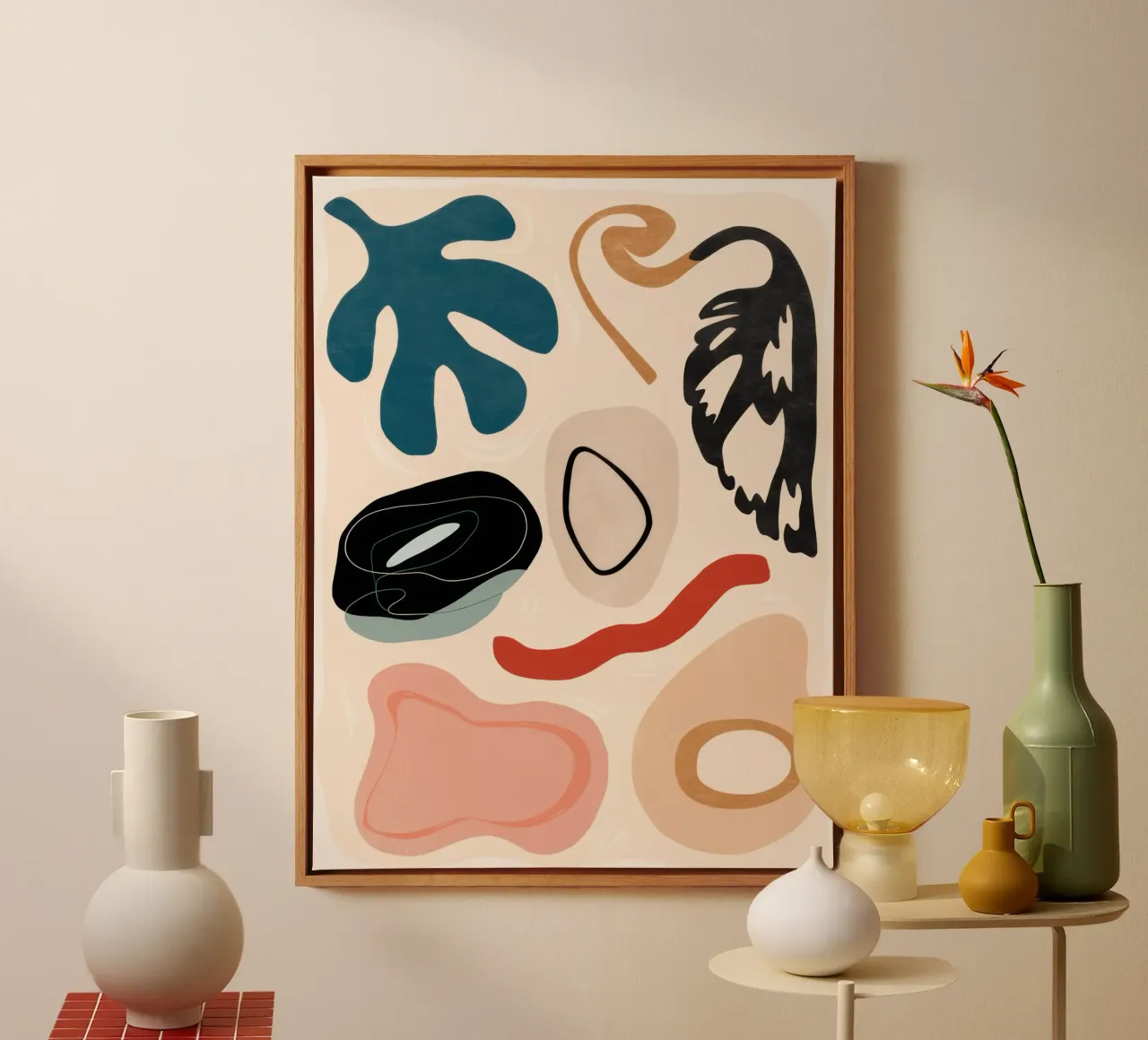 Abstracte vormen in beweging canvas met Baklijst van Bruce Juice