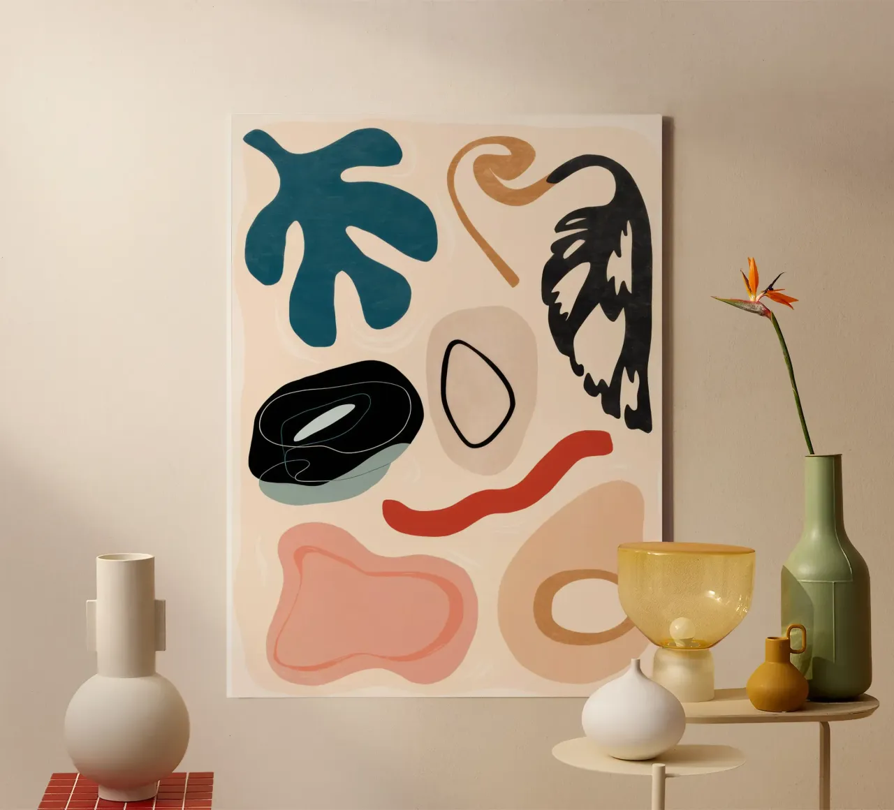 Abstracte vormen in beweging canvas met Baklijst van Bruce Juice