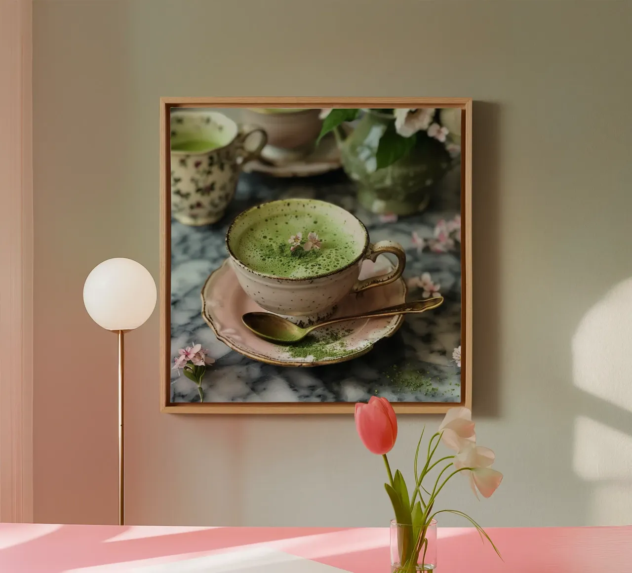 Tè verde in fiore tela con Cornice a cassetta da StillVibe Home