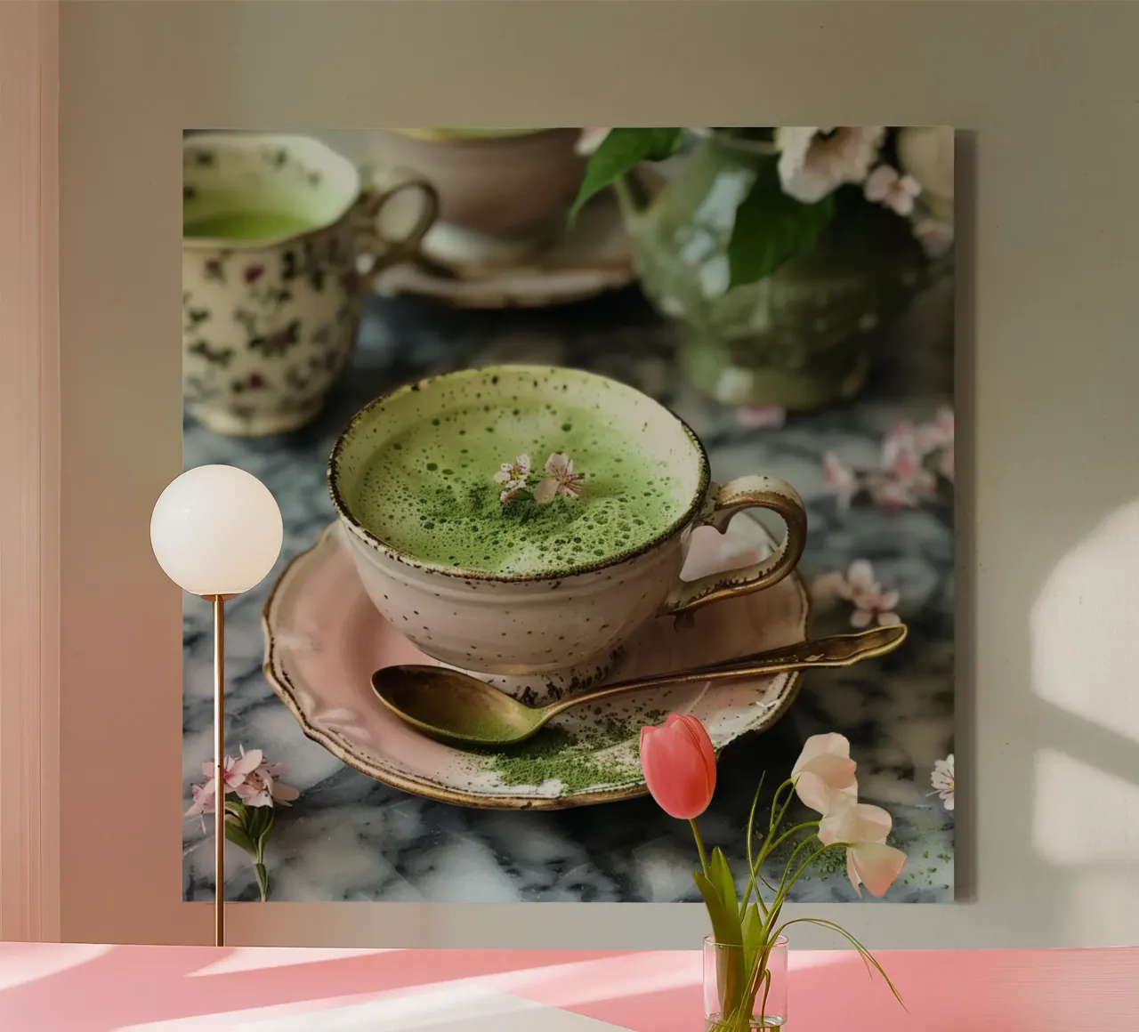 Tè verde in fiore tela con Cornice a cassetta da StillVibe Home