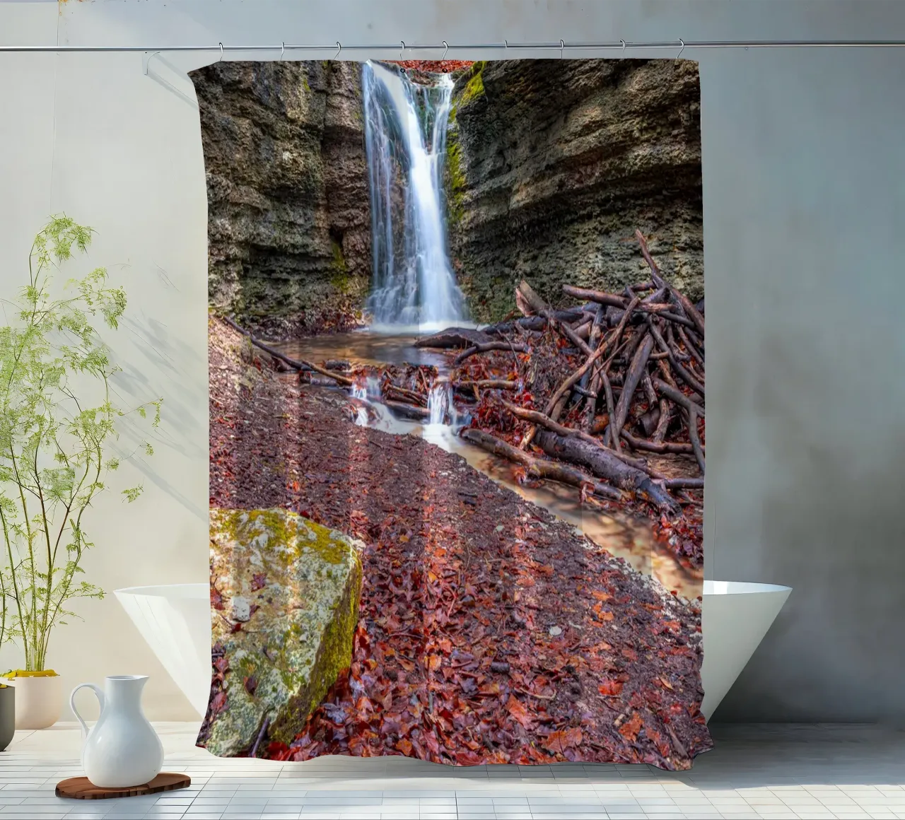 Waterfall at Burschenplatz shower curtain by Marcus Beckert | Fotografie