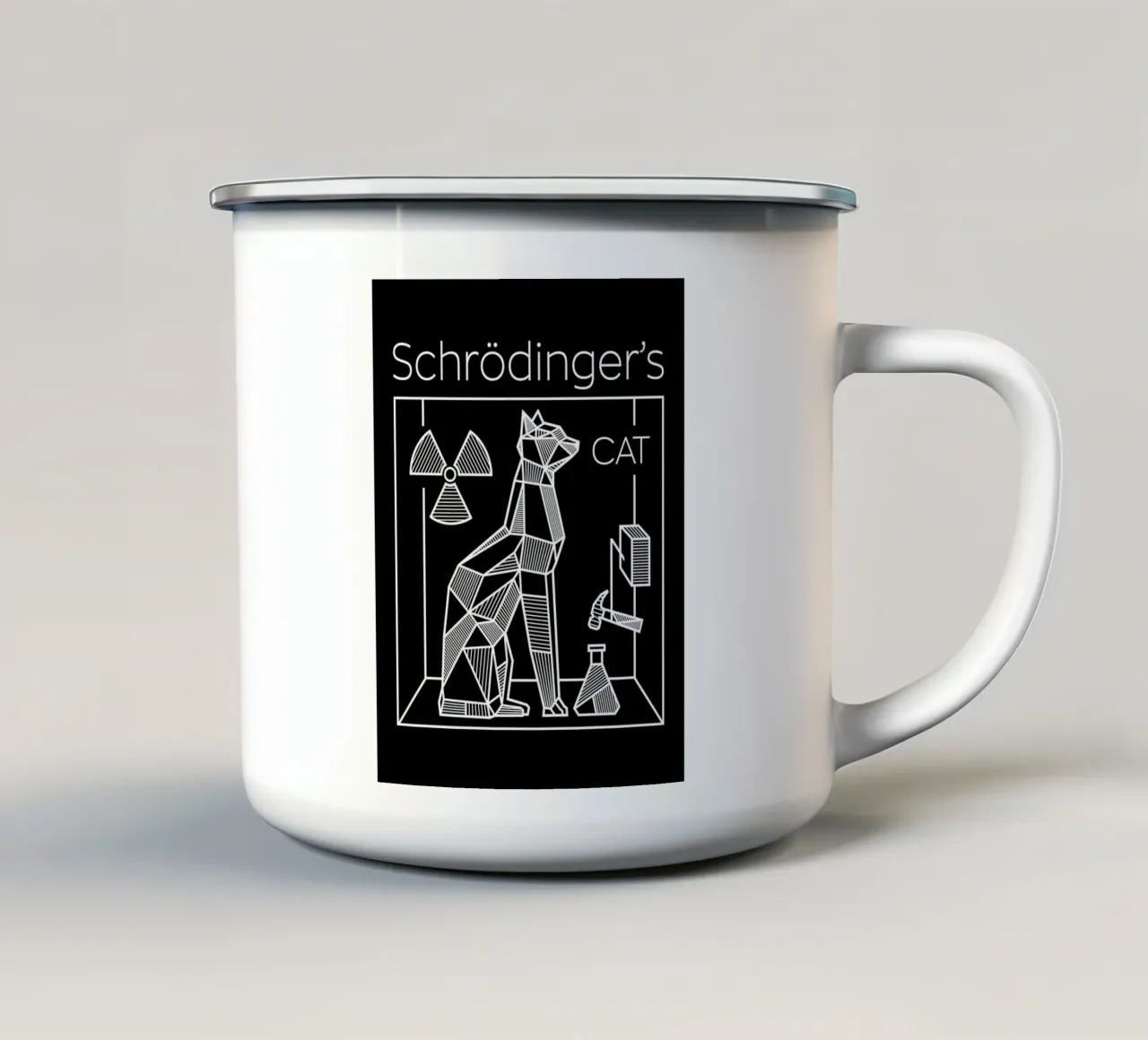 Il gatto di Schrödinger tazza in smalto da Mariel Toigo
