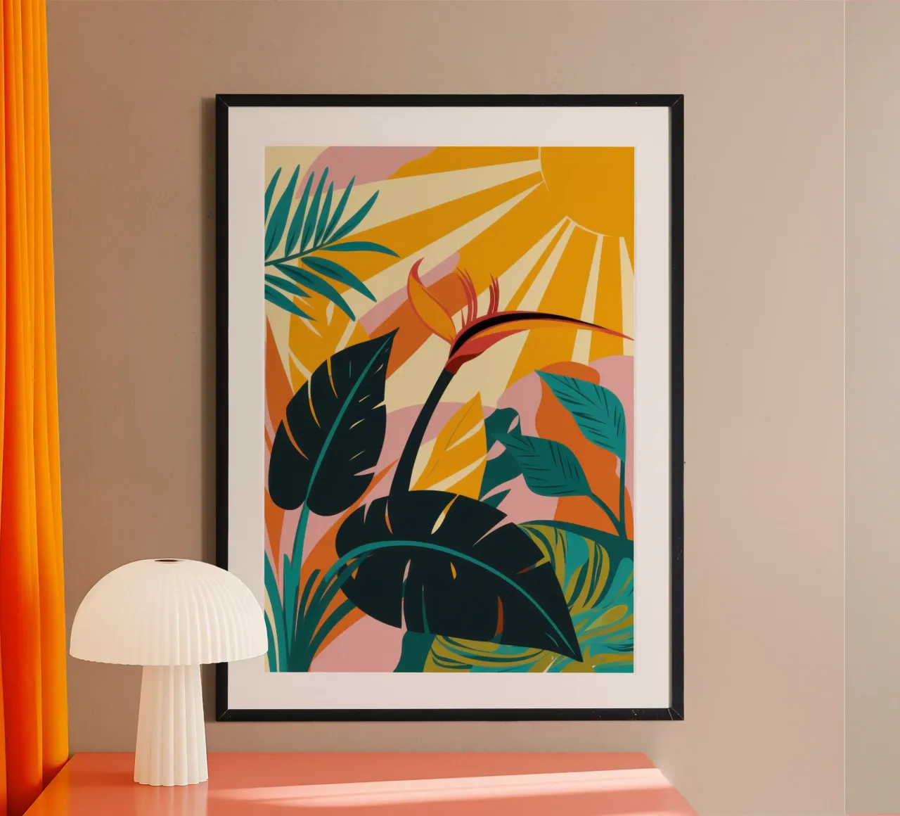 Frammenti di giungla baciati dal sole poster con telaio in alluminio da Bruce Juice