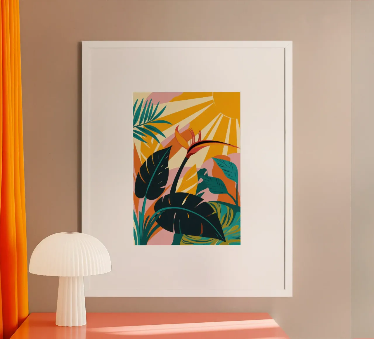 Frammenti di giungla baciati dal sole poster con telaio in alluminio da Bruce Juice