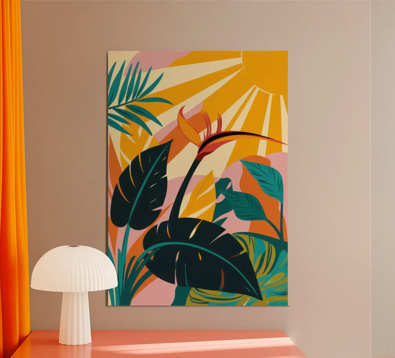 Frammenti di giungla baciati dal sole poster con telaio in alluminio da Bruce Juice
