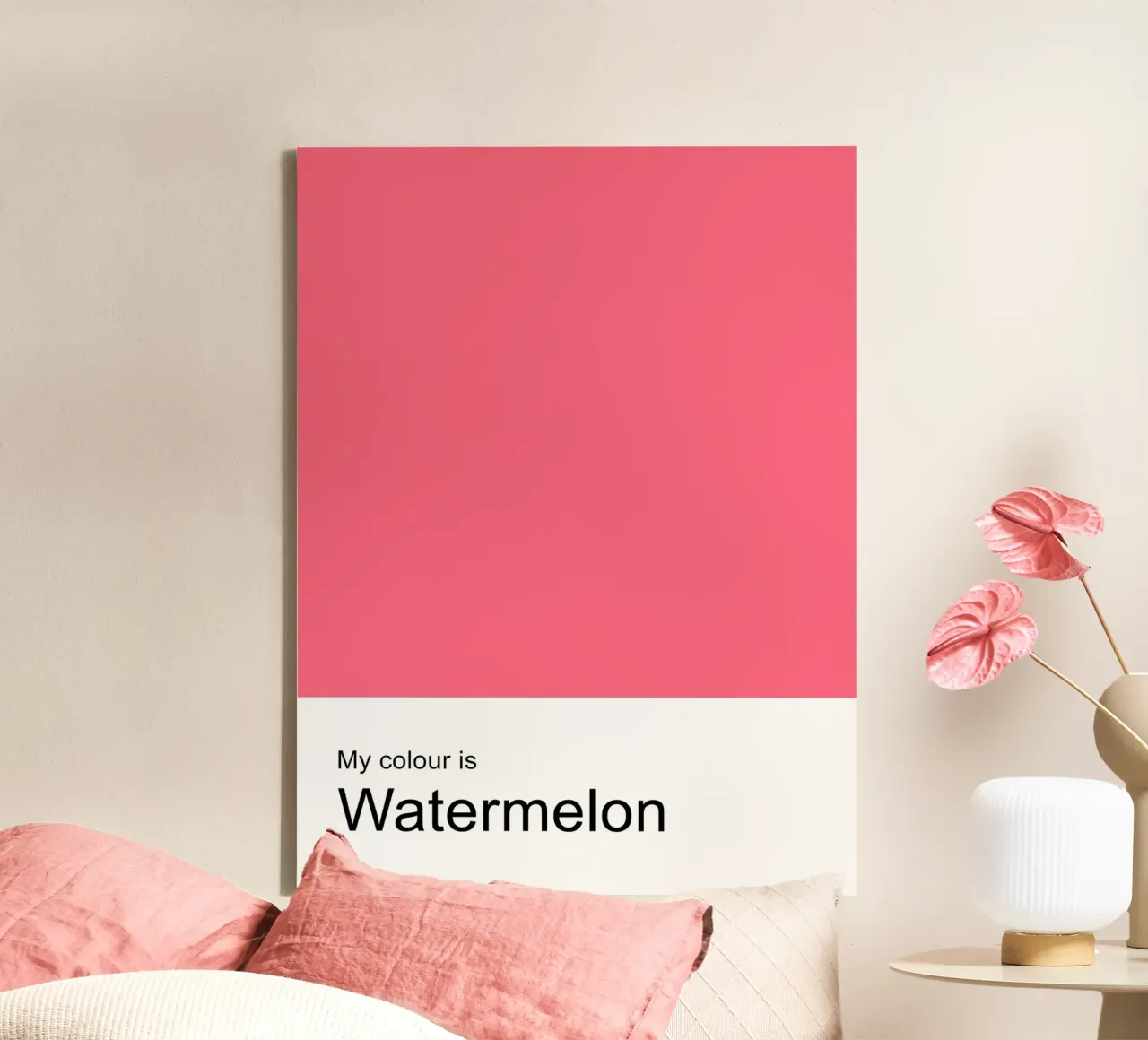 My Colour is Watermelon – Minimalist Typography Print canvas with Floater frame by JaySan Studio