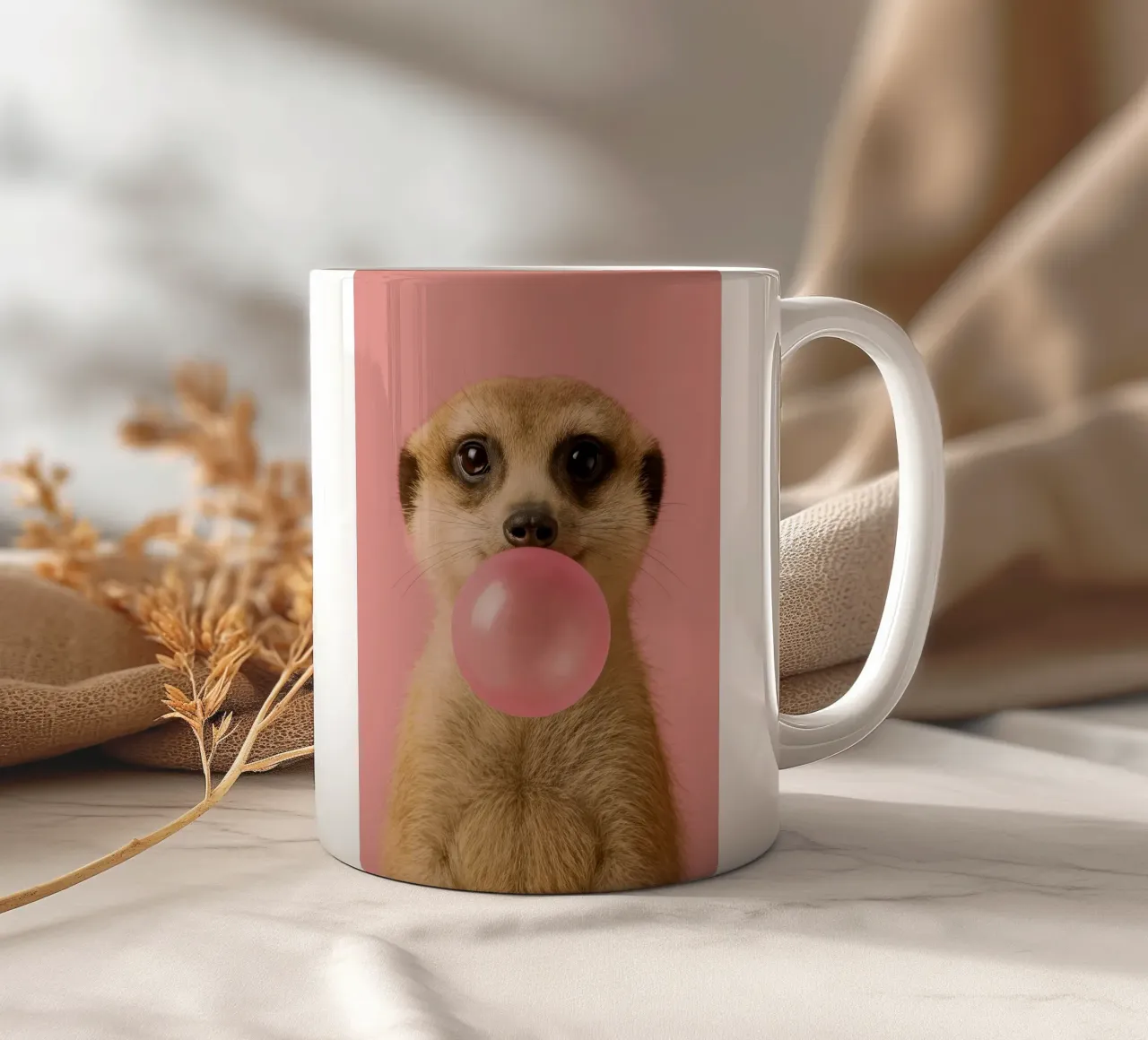 Meerkat Blowing Bubblegum tazza in ceramica da Attaboy Dsgn