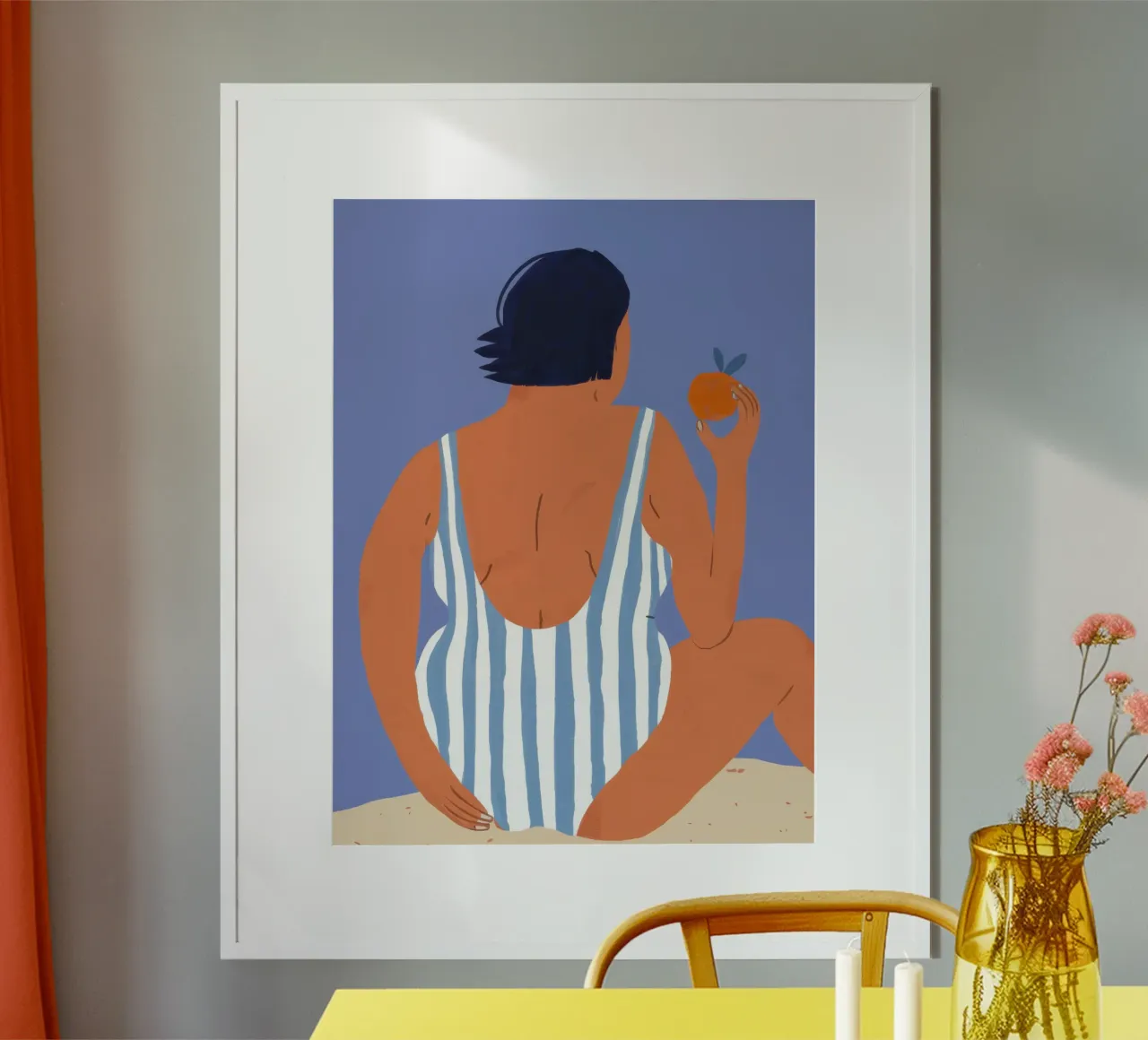 Costume da bagno a righe Serenity poster con telaio in legno da Bruce Juice