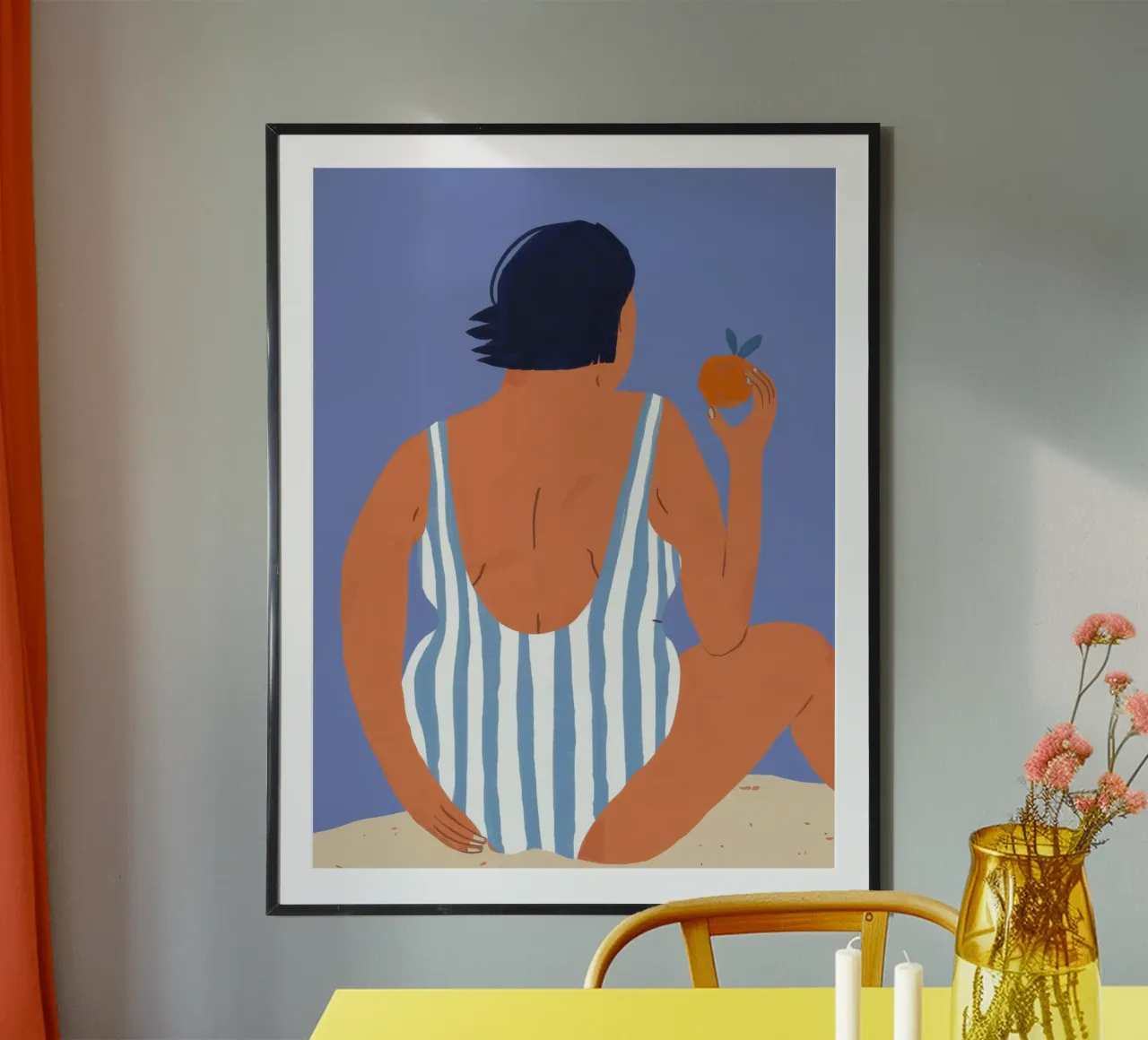 Costume da bagno a righe Serenity poster con telaio in legno da Bruce Juice