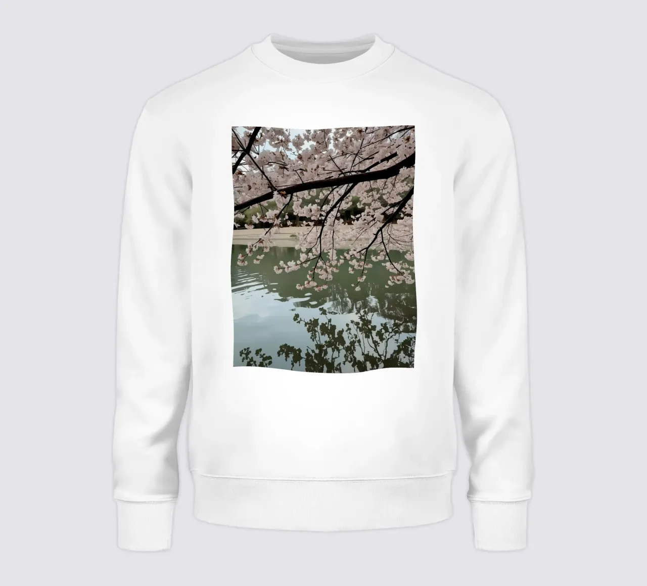 Rami di ciliegio in fiore sull'acqua con riflessi felpa da DesignDoodle