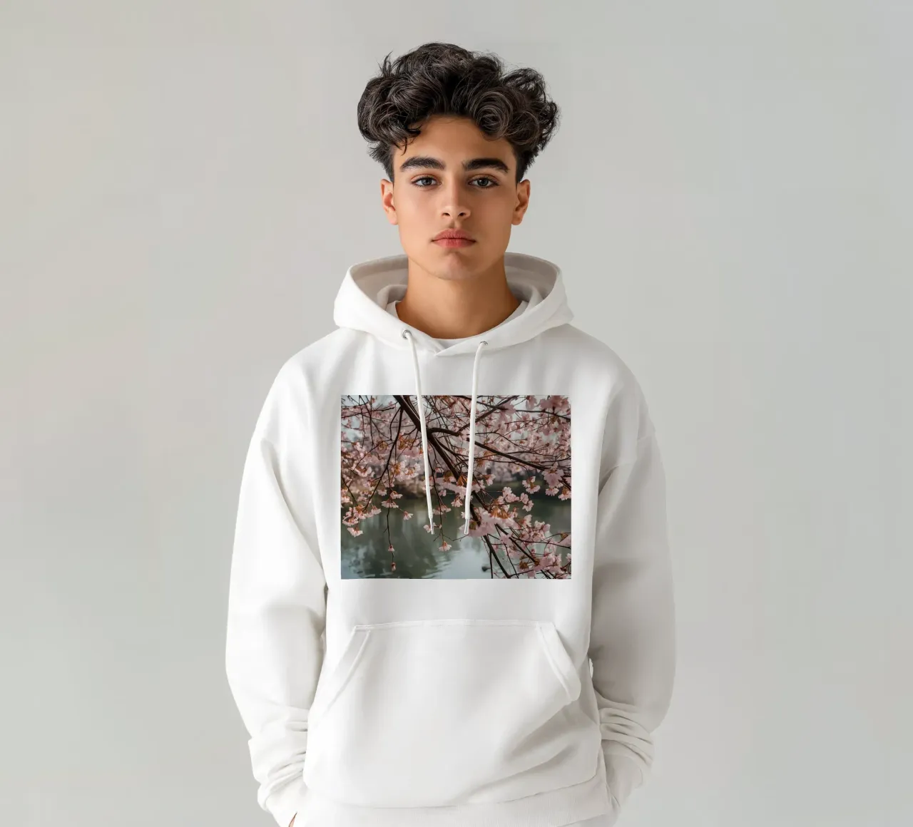 Rami di ciliegio in fiore sull'acqua felpa con cappuccio da DesignDoodle