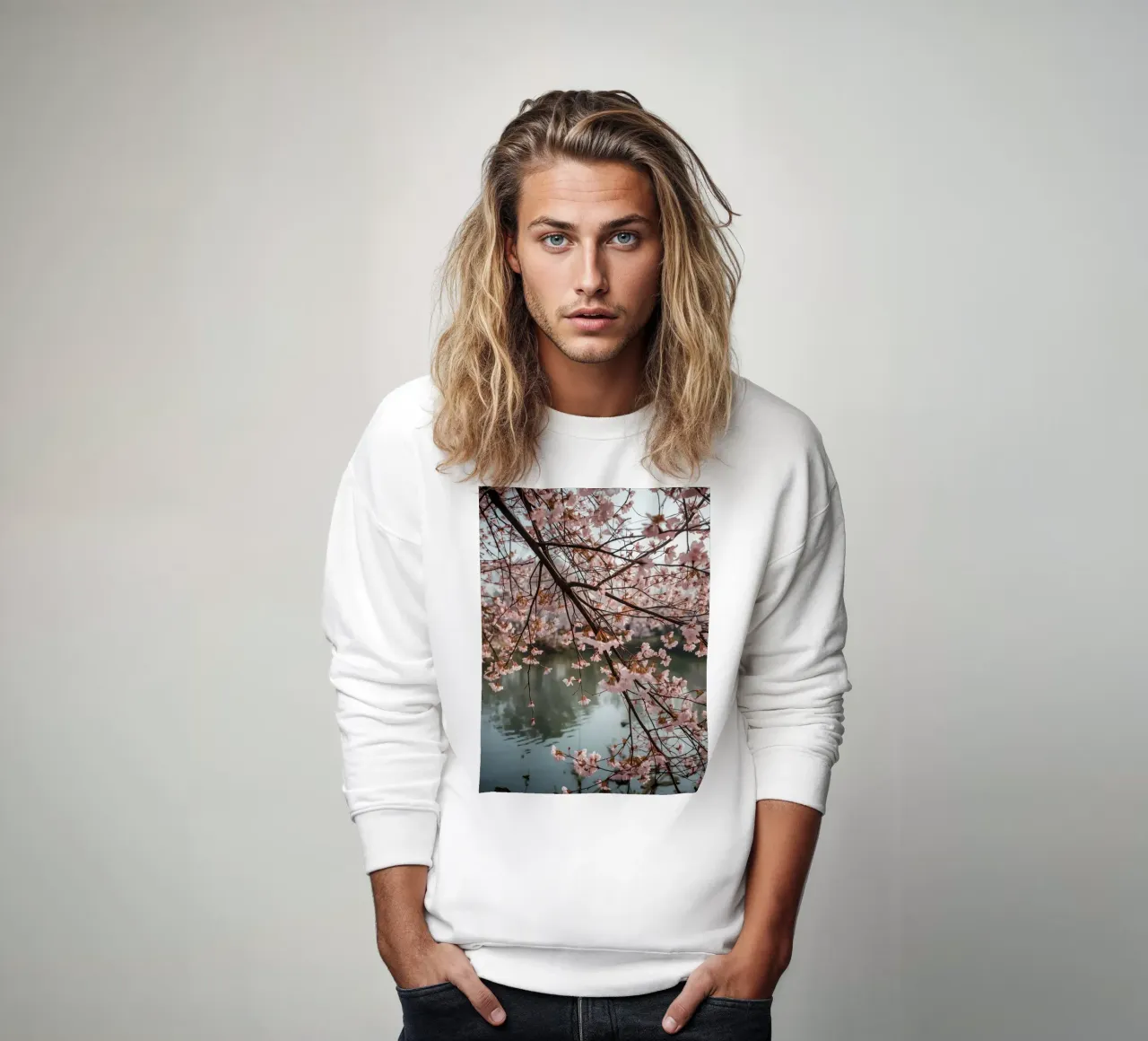 Rami di ciliegio in fiore sull'acqua felpa da DesignDoodle