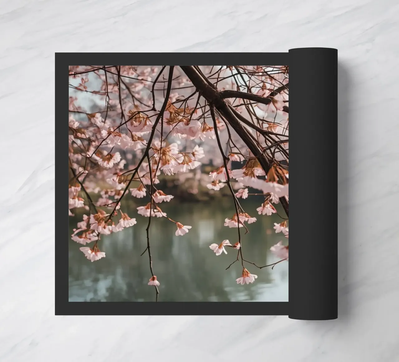 Rami di ciliegio in fiore sull'acqua zerbino da DesignDoodle
