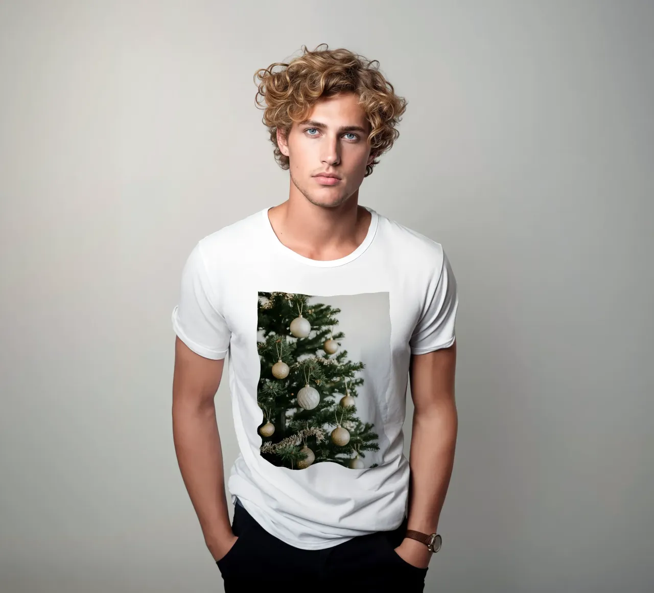 Albero di Natale decorato con ornamenti in oro e argento t-shirt da DesignDoodle