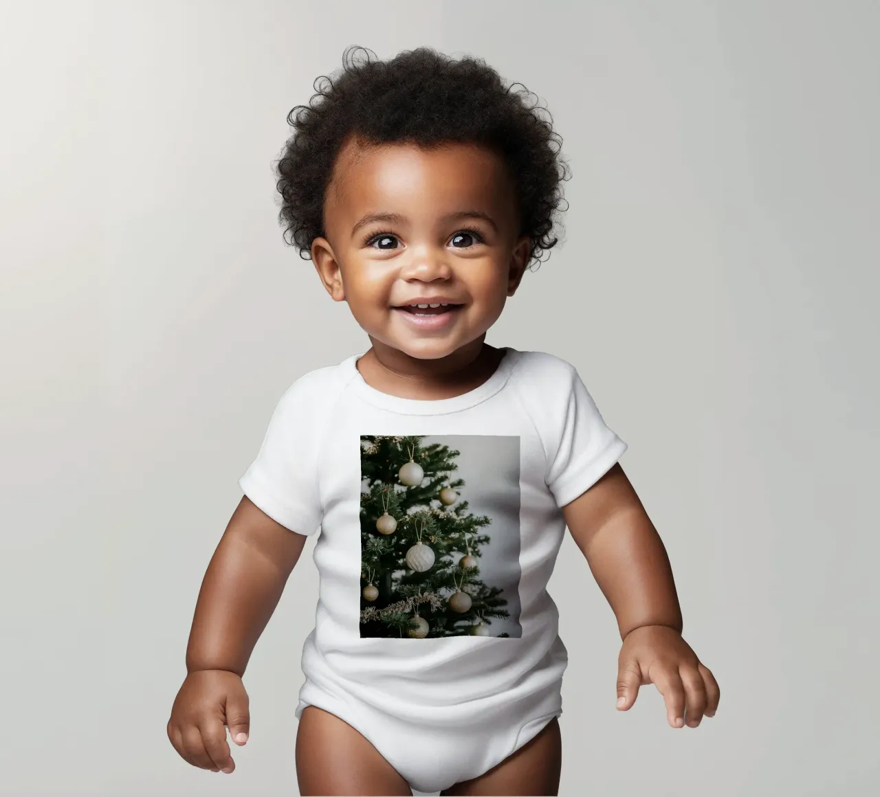 Albero di Natale decorato con ornamenti in oro e argento body neonato maniche corte da DesignDoodle