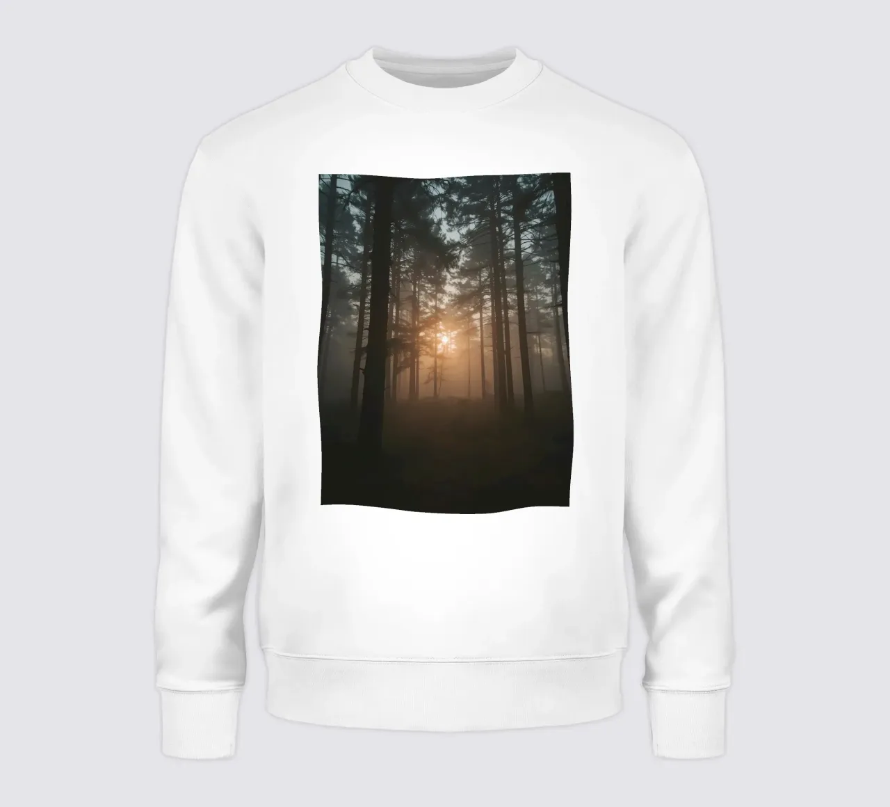 Foresta nebbiosa con alberi alti e luce solare felpa da DesignDoodle