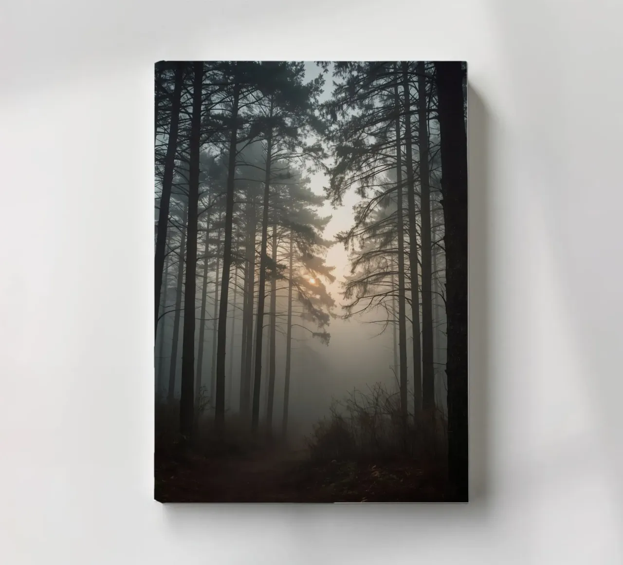 Forest Landscape with Tall Trees and Dense Fog notebook by DesignDoodle