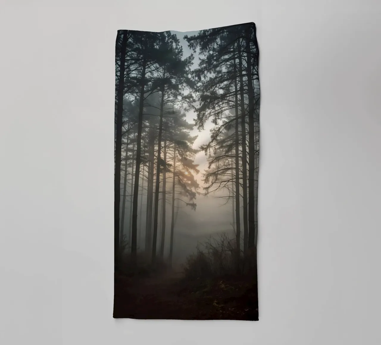 Forest Landscape with Tall Trees and Dense Fog towel by DesignDoodle
